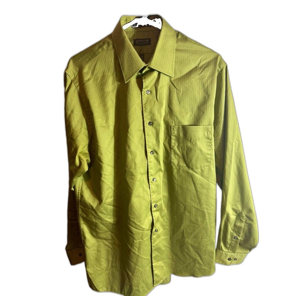 Arrow Wrinkle Free Striped Slim Dress Shirt Green Point Collar 16 34/35